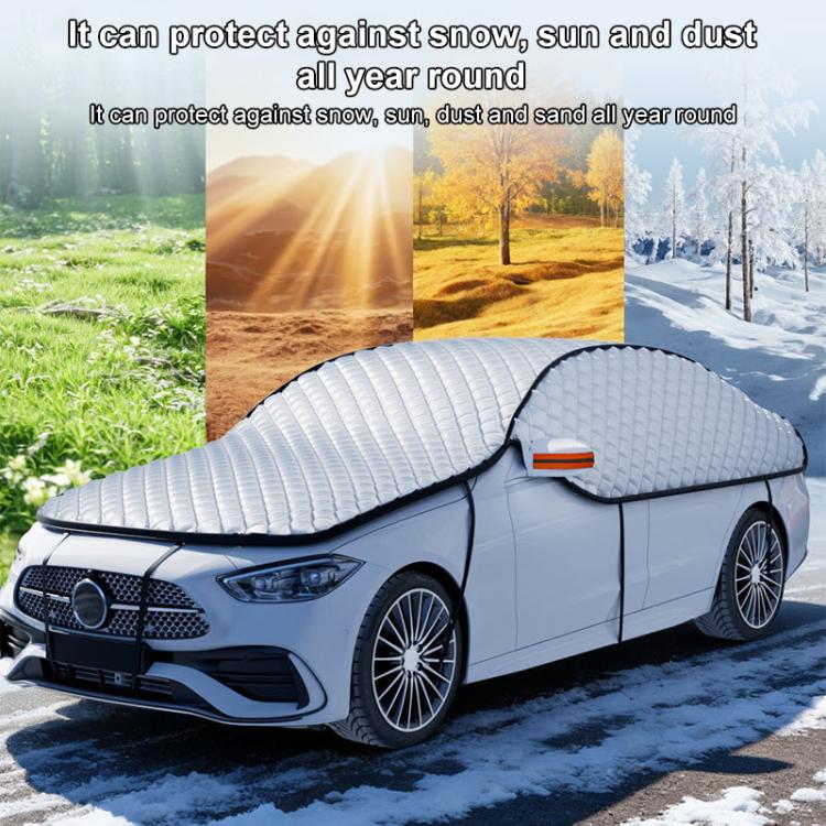 SUITU ST-4019 Car Aluminized Film Anti-Frost Snow and UV Protection Half Car Cover, Universal Hatchback - Silver Black
