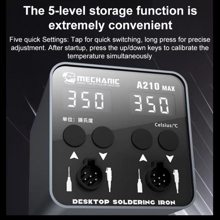MECHANIC A210 Max Intelligent Constant Temperature Double-station Soldering Station, Plug:US Plug