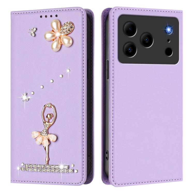For Doogee Note 56 Pro Ballet Girl Diamond Studded RFID Vegan Leather Phone Case