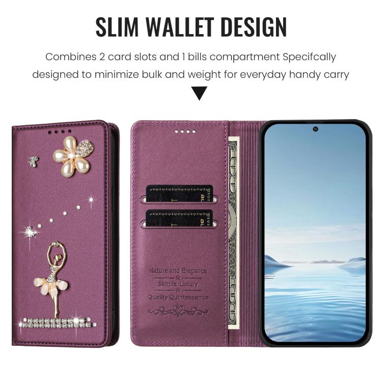 For Doogee Note 56 Pro Ballet Girl Diamond Studded RFID Vegan Leather Phone Case