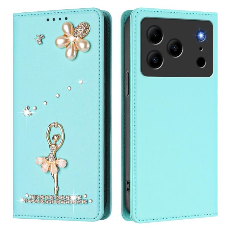 For Doogee Note 56 Ballet Girl Diamond Studded RFID Vegan Leather Phone Case