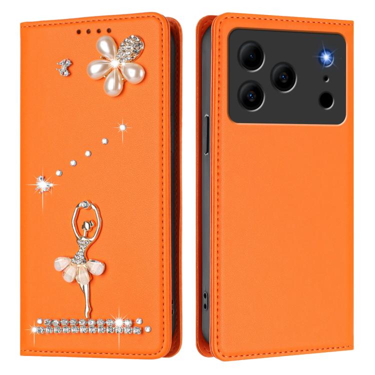For Doogee Note 56 Ballet Girl Diamond Studded RFID Vegan Leather Phone Case