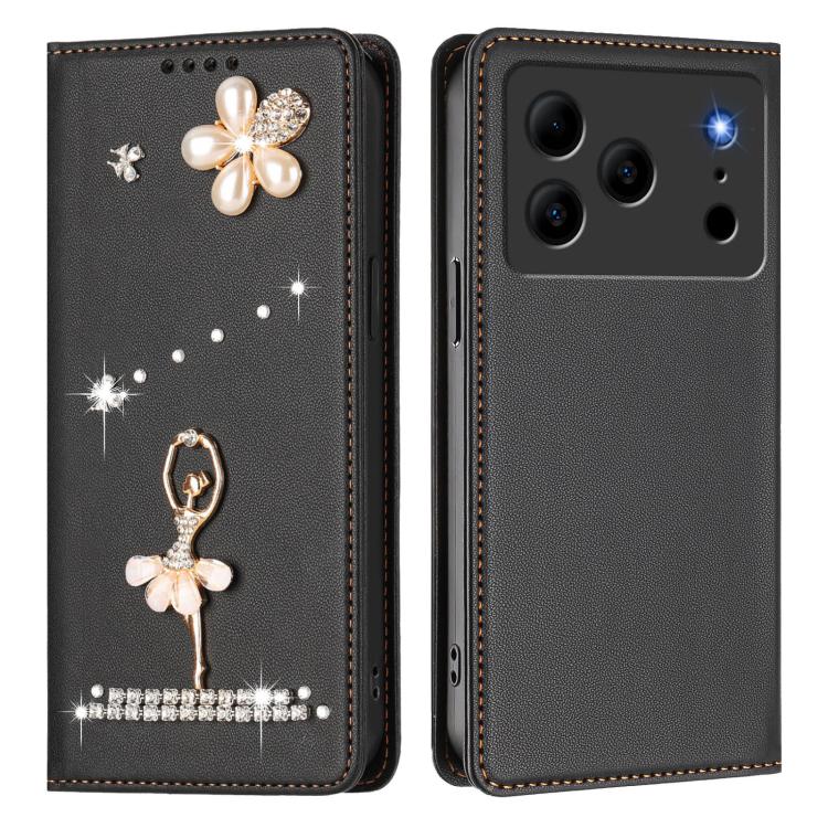 For Doogee Note 56 Ballet Girl Diamond Studded RFID Vegan Leather Phone Case