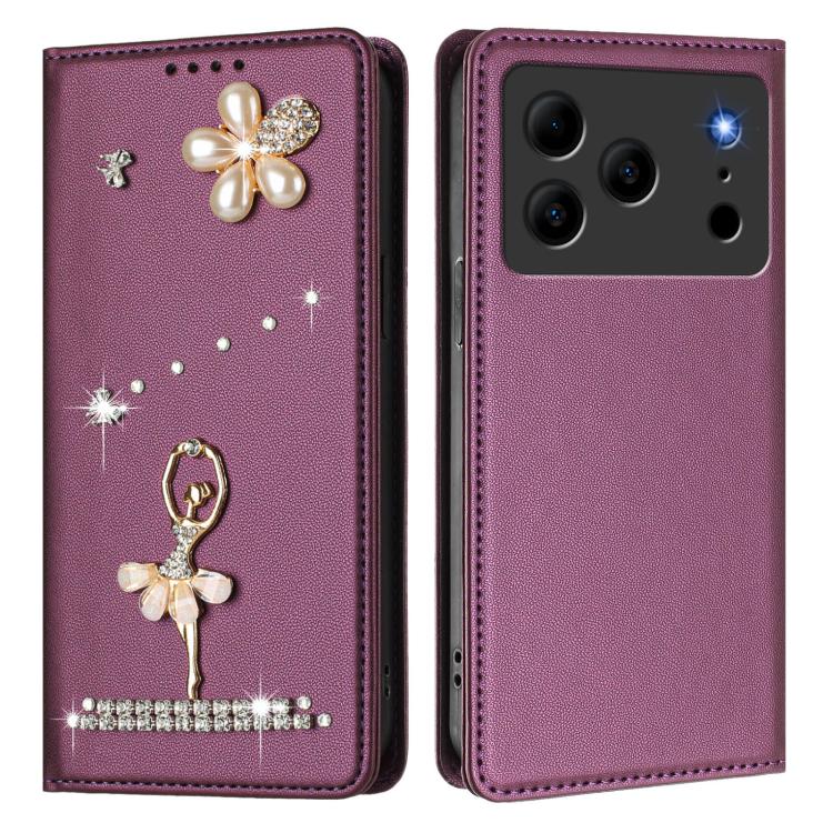 For Doogee Note 56 Ballet Girl Diamond Studded RFID Vegan Leather Phone Case