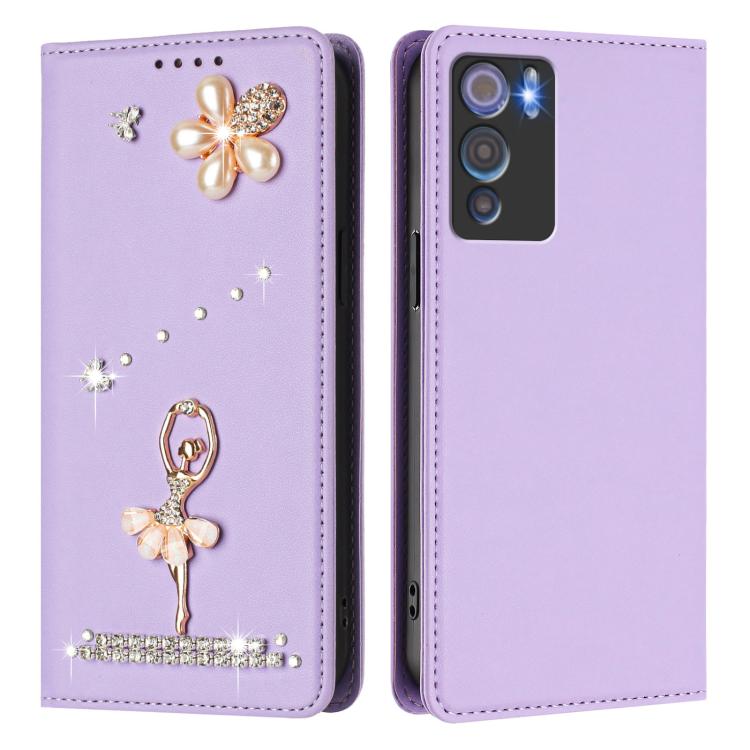 For Doogee N60 Pro Ballet Girl Diamond Studded RFID Vegan Leather Phone Case