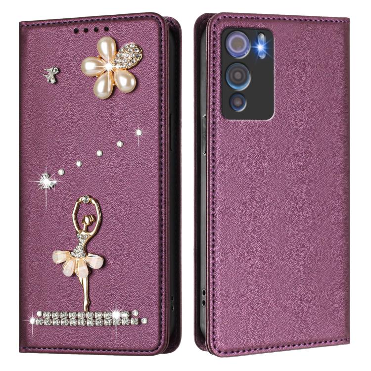 For Doogee N60 Pro Ballet Girl Diamond Studded RFID Vegan Leather Phone Case