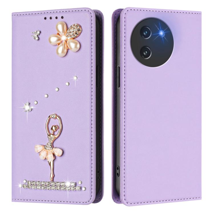 For Doogee Note 59 5G / 59 Pro Ballet Girl Diamond Studded RFID Vegan Leather Phone Case