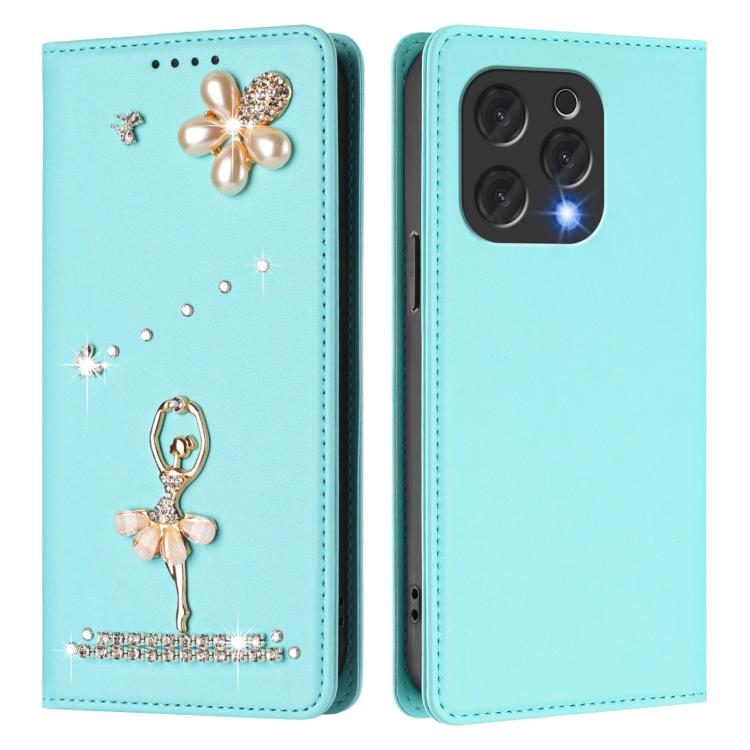For Doogee N55 / N55 Plus Ballet Girl Diamond Studded RFID Vegan Leather Phone Case