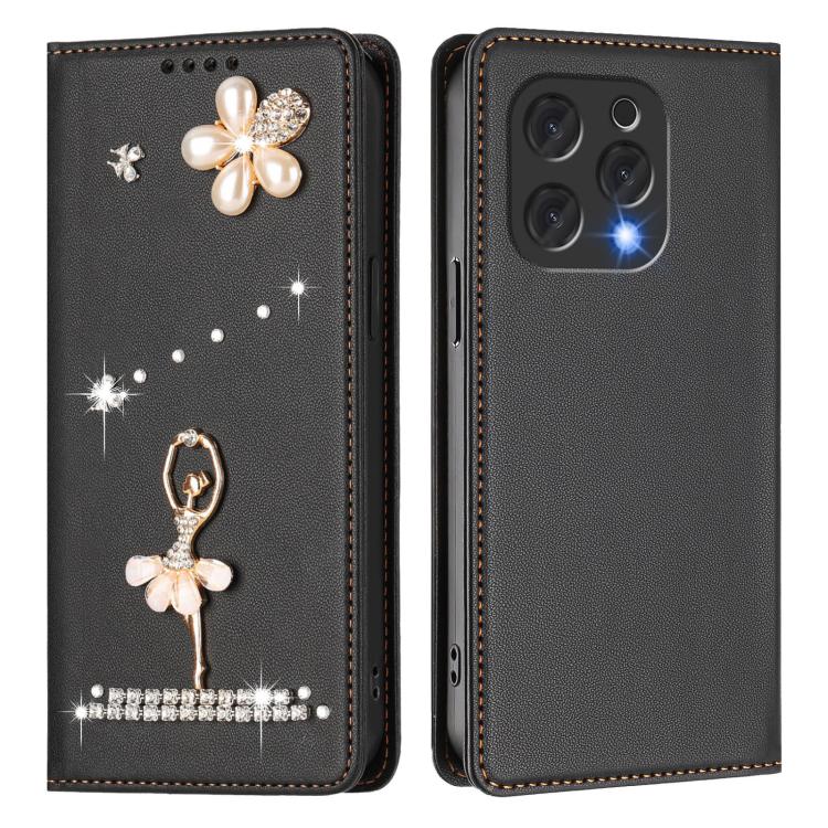 For Doogee N55 / N55 Plus Ballet Girl Diamond Studded RFID Vegan Leather Phone Case