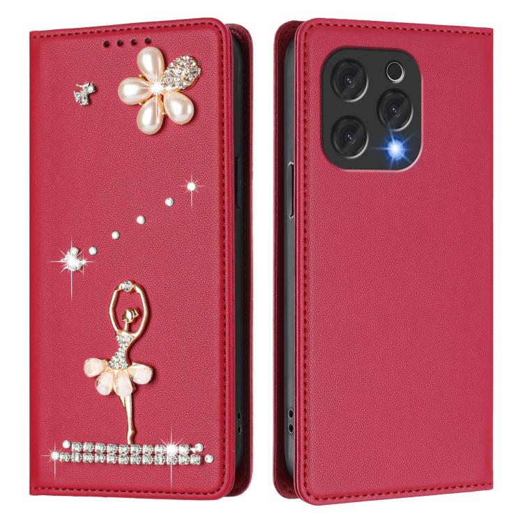 For Doogee N55 / N55 Plus Ballet Girl Diamond Studded RFID Vegan Leather Phone Case