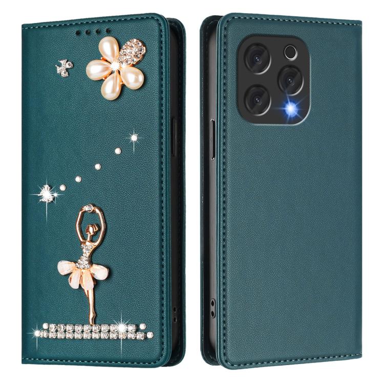 For Doogee N55 / N55 Plus Ballet Girl Diamond Studded RFID Vegan Leather Phone Case