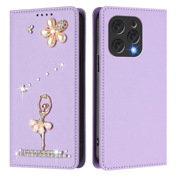 For Doogee N55 / N55 Plus Ballet Girl Diamond Studded RFID Vegan Leather Phone Case