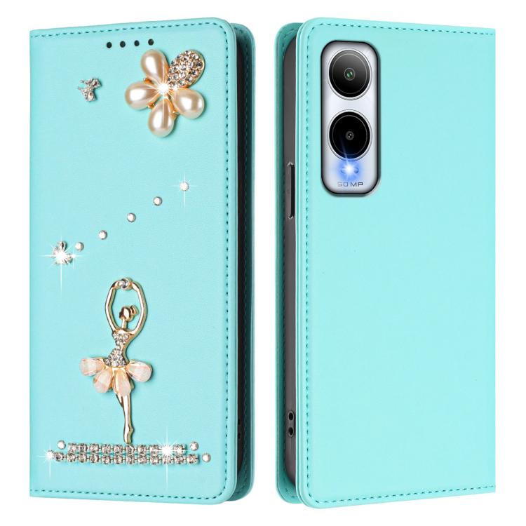 For AT&T Verge Ballet Girl Diamond Studded RFID Vegan Leather Phone Case