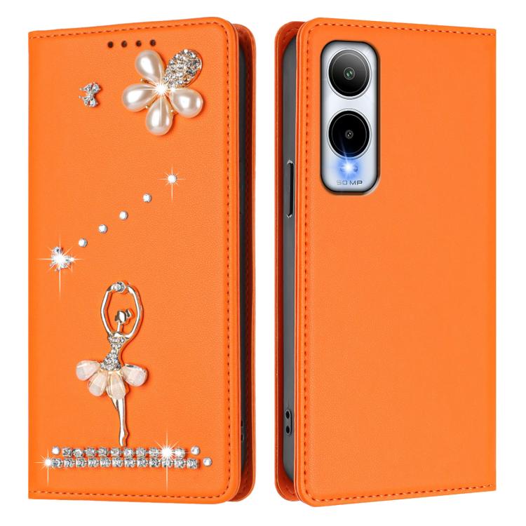 For AT&T Verge Ballet Girl Diamond Studded RFID Vegan Leather Phone Case