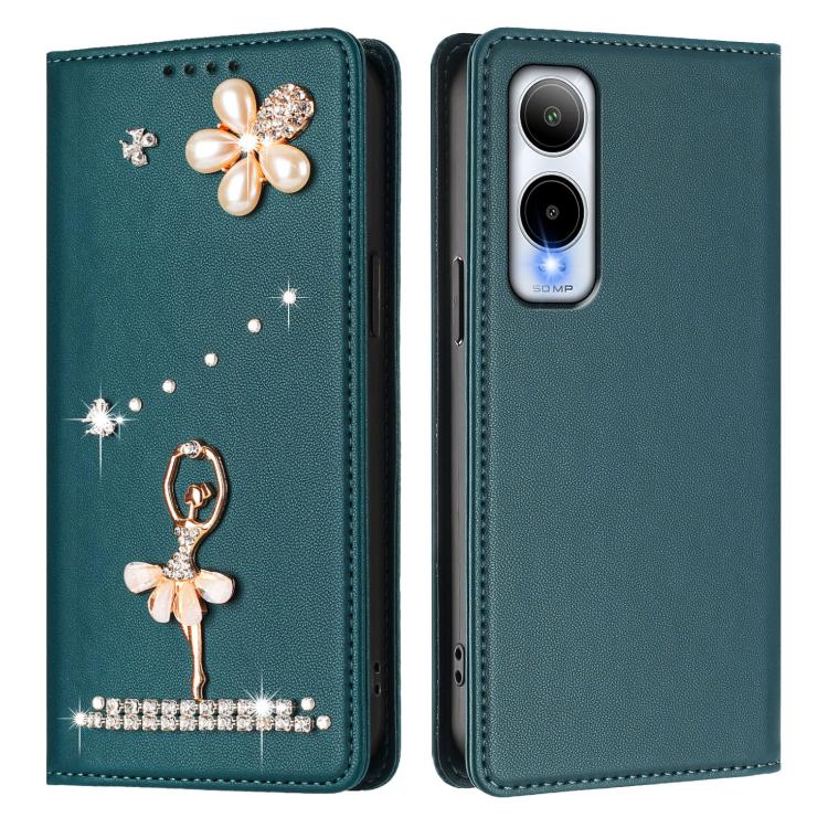 For AT&T Verge Ballet Girl Diamond Studded RFID Vegan Leather Phone Case