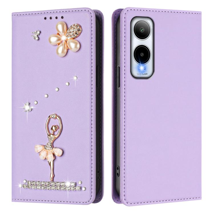 For AT&T Verge Ballet Girl Diamond Studded RFID Vegan Leather Phone Case
