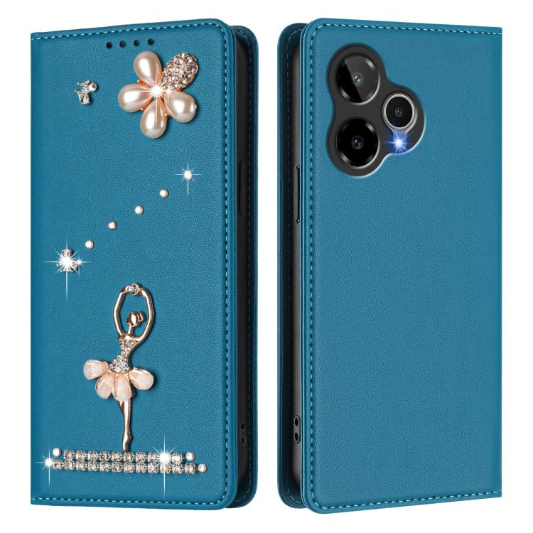 For AT&T Verge 2 Ballet Girl Diamond Studded RFID Vegan Leather Phone Case