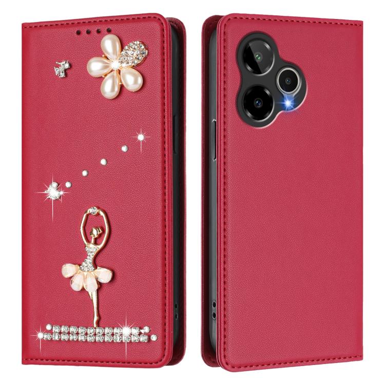 For AT&T Verge 2 Ballet Girl Diamond Studded RFID Vegan Leather Phone Case