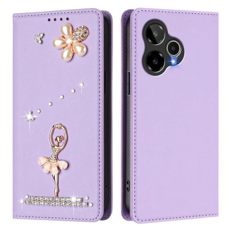 For AT&T Verge 2 Ballet Girl Diamond Studded RFID Vegan Leather Phone Case