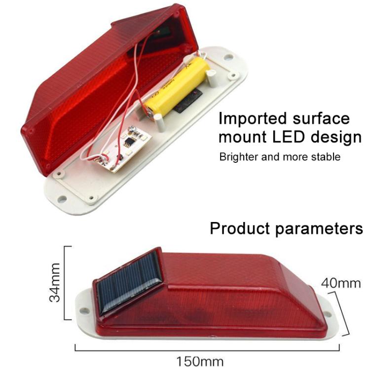 Solar Powered Nighttime LED Flashing Warning Light, Type:Double-sided Tape
