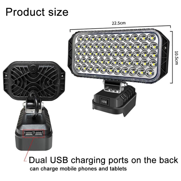 10 inch Square High and Low Beam Dual USB LED Emergency Work Light, For Makita Battery Slot