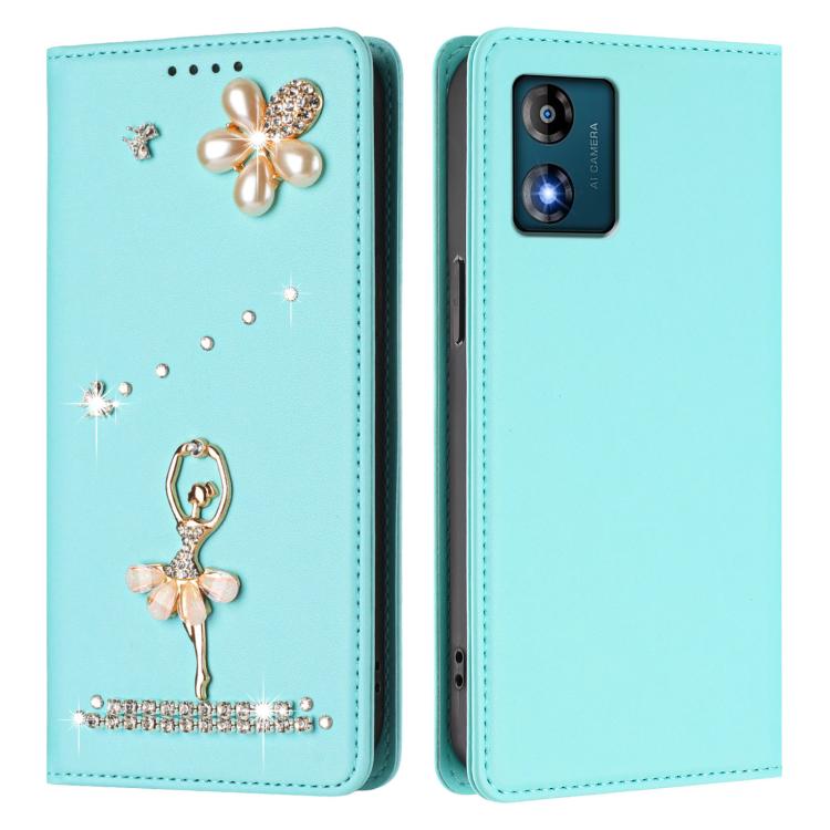 For Motorola Moto E13 Ballet Girl Diamond Studded RFID Vegan Leather Phone Case
