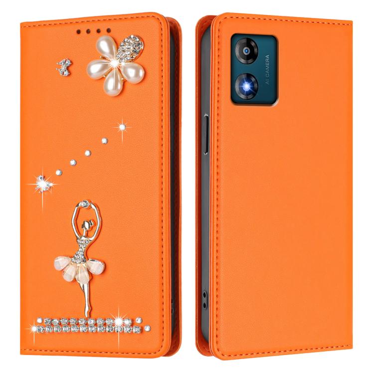 For Motorola Moto E13 Ballet Girl Diamond Studded RFID Vegan Leather Phone Case