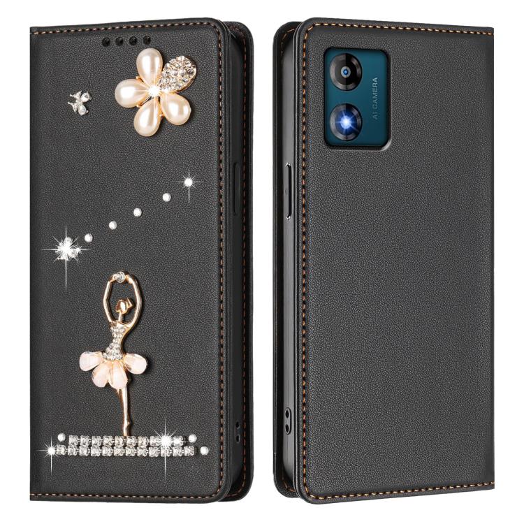 For Motorola Moto E13 Ballet Girl Diamond Studded RFID Vegan Leather Phone Case
