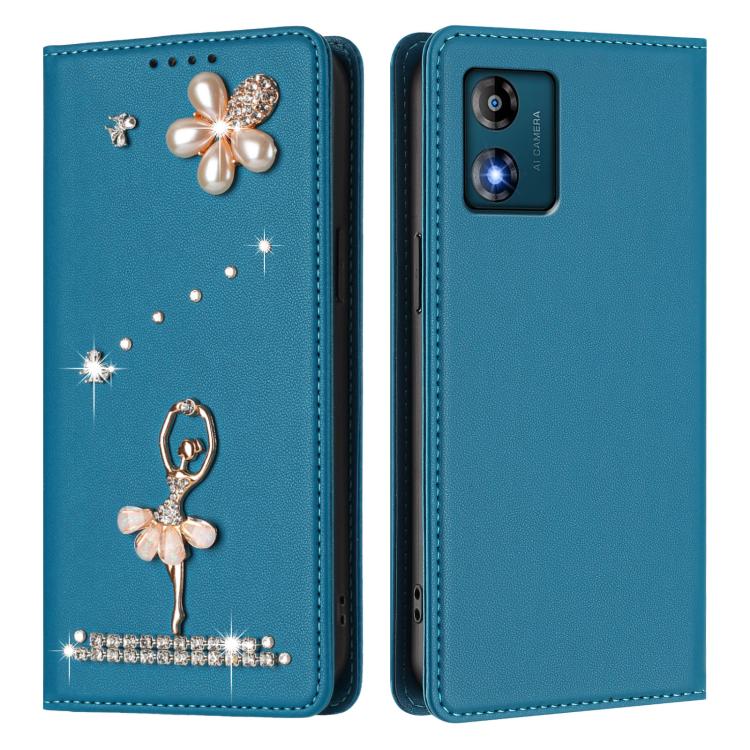 For Motorola Moto E13 Ballet Girl Diamond Studded RFID Vegan Leather Phone Case