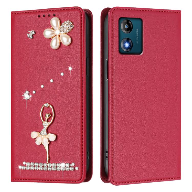 For Motorola Moto E13 Ballet Girl Diamond Studded RFID Vegan Leather Phone Case