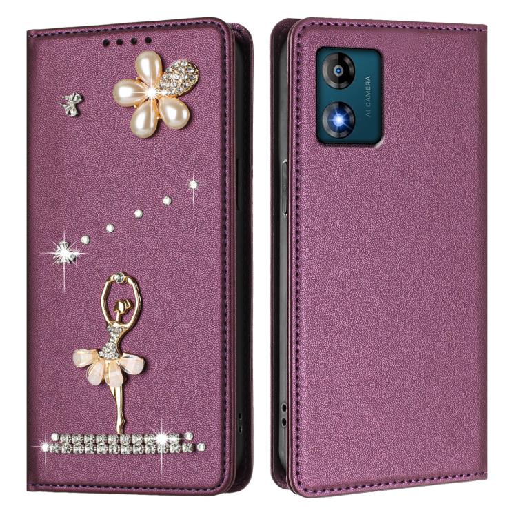 For Motorola Moto E13 Ballet Girl Diamond Studded RFID Vegan Leather Phone Case