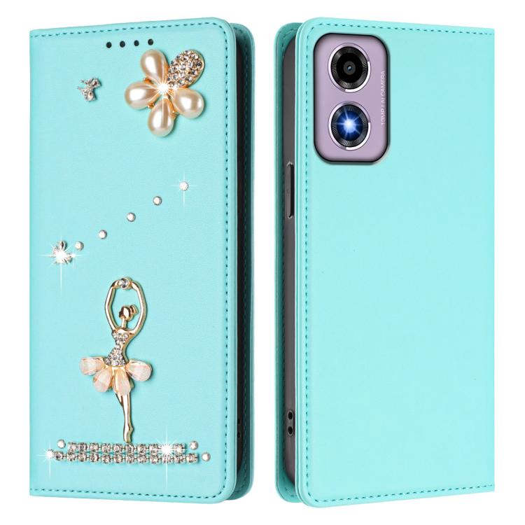 For Motorola Moto G24 4G / E14 4G / G04 Ballet Girl Diamond Studded RFID Vegan Leather Phone Case