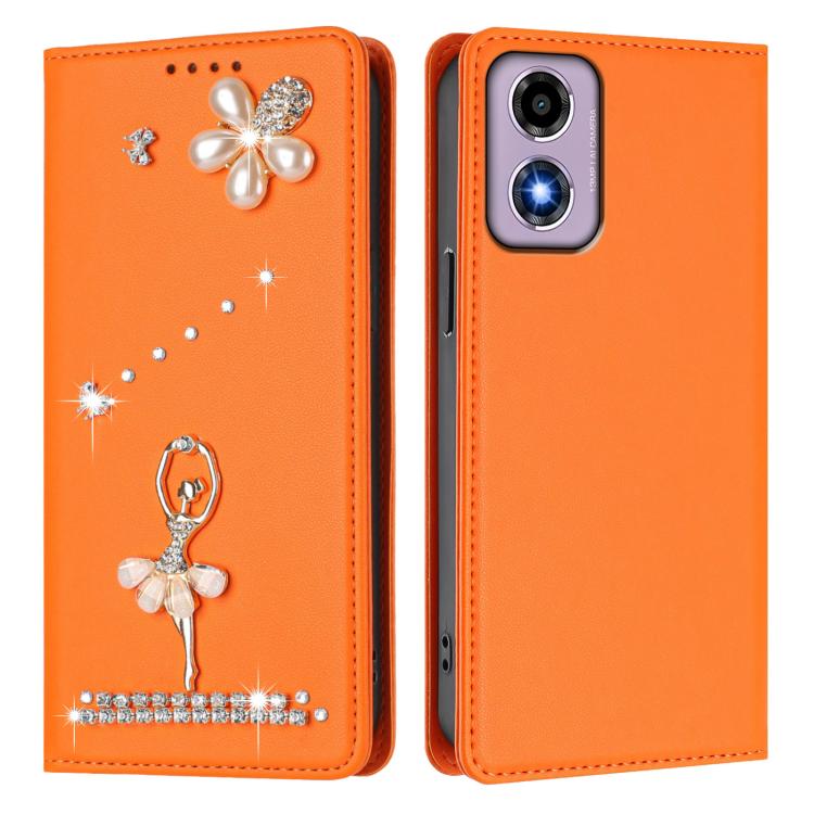 For Motorola Moto G24 4G / E14 4G / G04 Ballet Girl Diamond Studded RFID Vegan Leather Phone Case