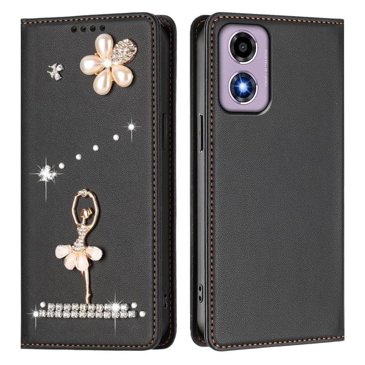 For Motorola Moto G24 4G / E14 4G / G04 Ballet Girl Diamond Studded RFID Vegan Leather Phone Case