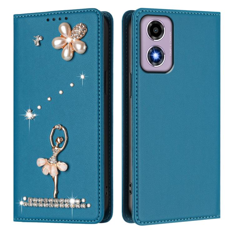 For Motorola Moto G24 4G / E14 4G / G04 Ballet Girl Diamond Studded RFID Vegan Leather Phone Case
