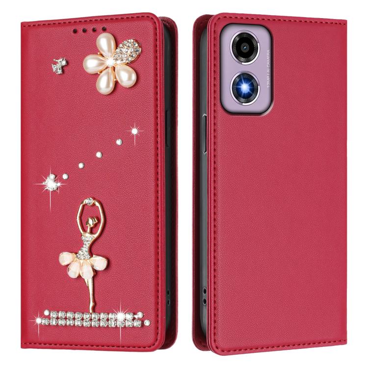 For Motorola Moto G24 4G / E14 4G / G04 Ballet Girl Diamond Studded RFID Vegan Leather Phone Case