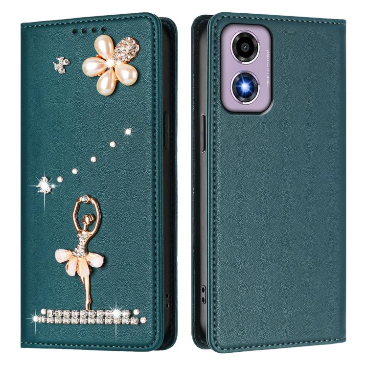 For Motorola Moto G24 4G / E14 4G / G04 Ballet Girl Diamond Studded RFID Vegan Leather Phone Case