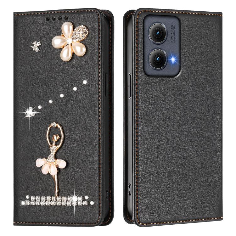 For Motorola Edge 5G 2024 Global Ballet Girl Diamond Studded RFID Vegan Leather Phone Case