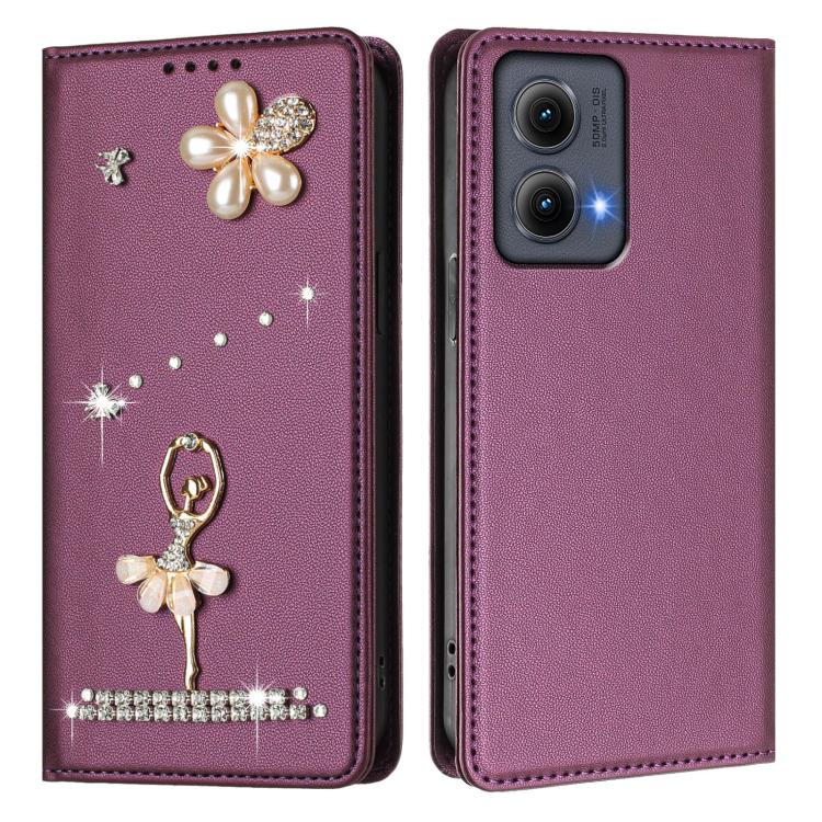 For Motorola Edge 5G 2024 Global Ballet Girl Diamond Studded RFID Vegan Leather Phone Case