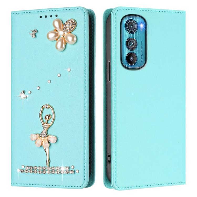 For Motorola Edge 30 Ballet Girl Diamond Studded RFID Vegan Leather Phone Case