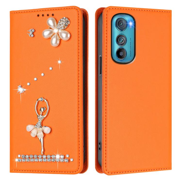 For Motorola Edge 30 Ballet Girl Diamond Studded RFID Vegan Leather Phone Case