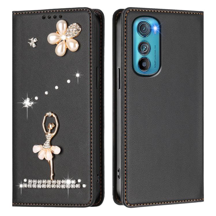 For Motorola Edge 30 Ballet Girl Diamond Studded RFID Vegan Leather Phone Case
