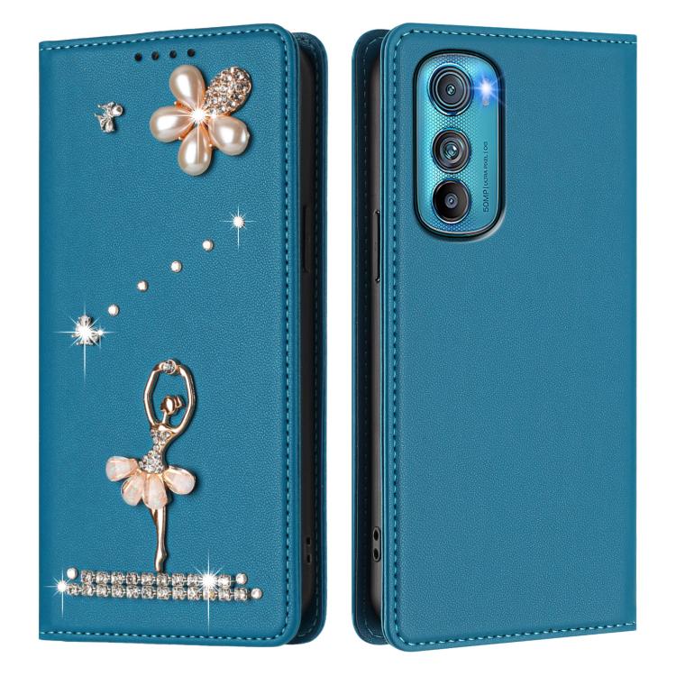 For Motorola Edge 30 Ballet Girl Diamond Studded RFID Vegan Leather Phone Case