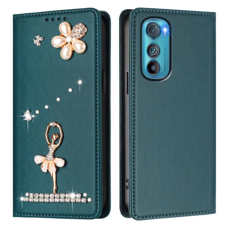 For Motorola Edge 30 Ballet Girl Diamond Studded RFID Vegan Leather Phone Case