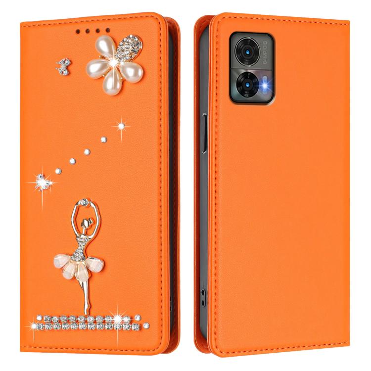 For Motorola Edge 30 Neo Ballet Girl Diamond Studded RFID Vegan Leather Phone Case