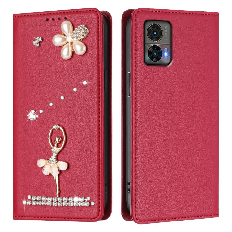 For Motorola Edge 30 Neo Ballet Girl Diamond Studded RFID Vegan Leather Phone Case