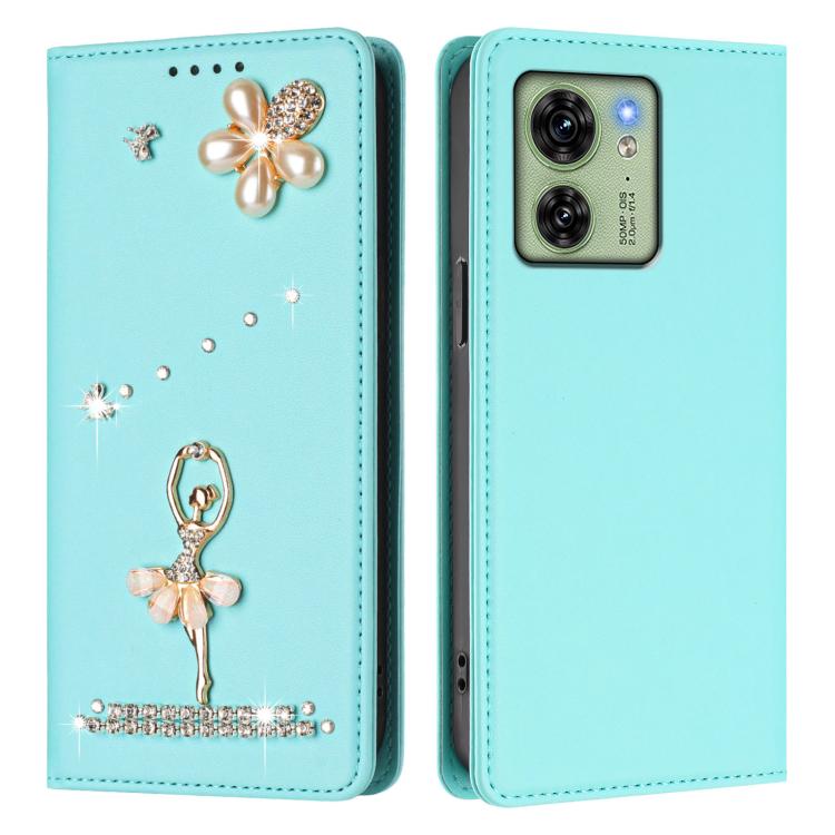 For Motorola Edge 40 5G Global Ballet Girl Diamond Studded RFID Vegan Leather Phone Case