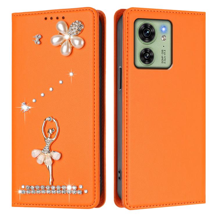 For Motorola Edge 40 5G Global Ballet Girl Diamond Studded RFID Vegan Leather Phone Case