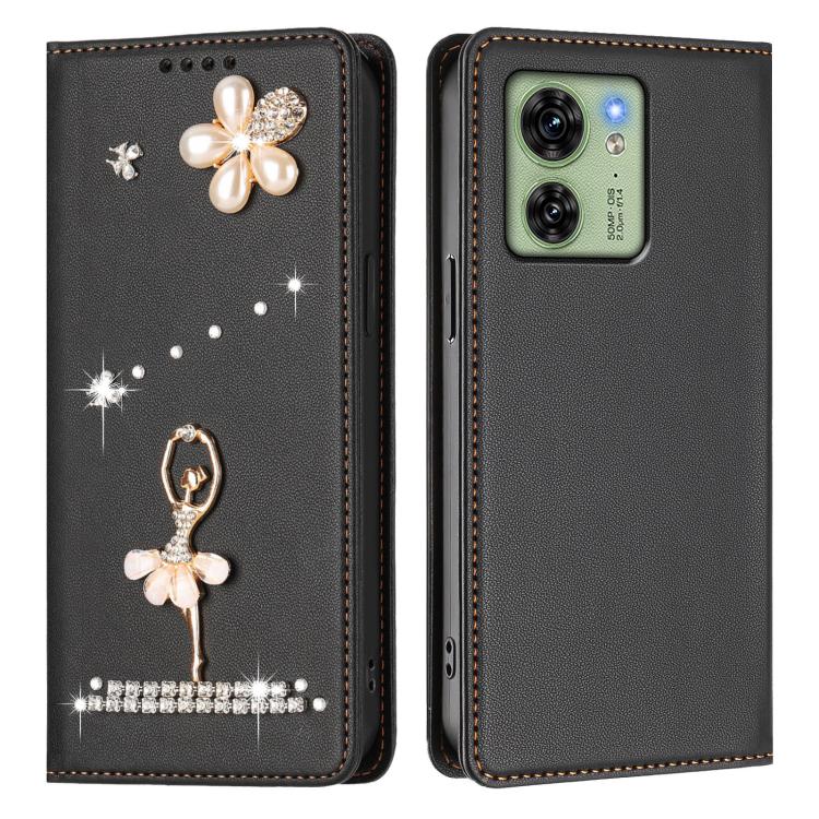 For Motorola Edge 40 5G Global Ballet Girl Diamond Studded RFID Vegan Leather Phone Case