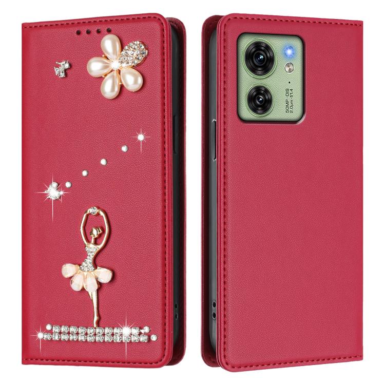 For Motorola Edge 40 5G Global Ballet Girl Diamond Studded RFID Vegan Leather Phone Case